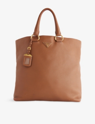 RESELFRIDGES: Pre-Loved Prada Triangle-Plate Leather Tote Bag