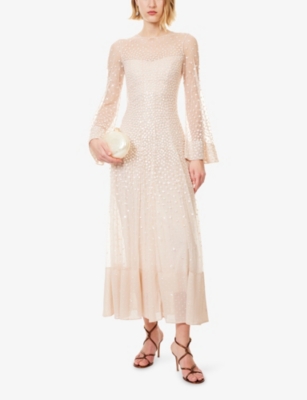 Needle & Thread Womens Needle And Thread Sequin Cascade Long-sleeve Woven Gown In Neutral
