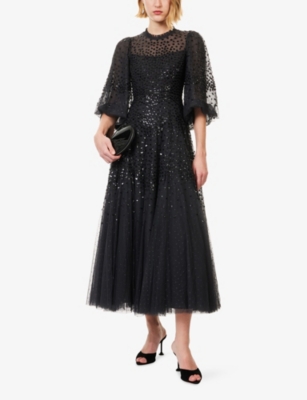 Needle & Thread Womens Needle And Thread Scallop Sequin Woven Gown In Gray