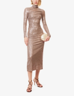 Needle & Thread Womens Needle And Thread Malia Turtleneck Sequin Mesh Gown In Brown