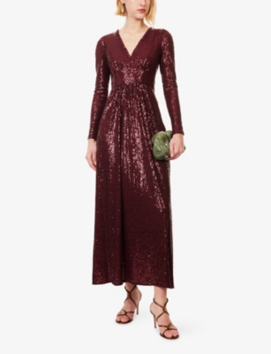 Needle & Thread Womens Needle And Thread Chelsea V-neck Sequin Woven Gown In Burgundy