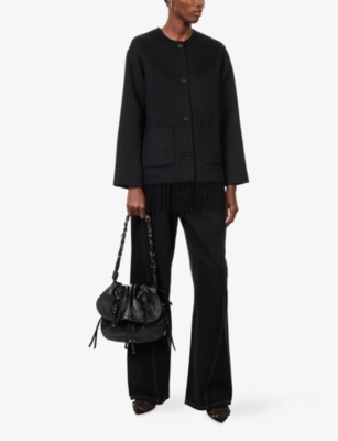 Rails Tomoko Fringed Wool-blend Buttondown Jacket In Black