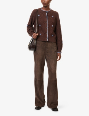 Rails Womens Walnut Daisy Laurie Flower-embellished Cotton-blend Cardigan In Brown