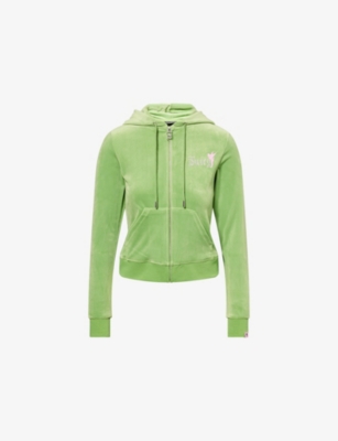 Juicy Couture Womens  X Disney Robyn I Believe In Couture Velour Stretch-woven Hoodie In Green
