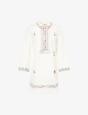 green emerald velvet dress RIXO Edina Midi Dress in Mira Embroidery Powder Blue main image 0