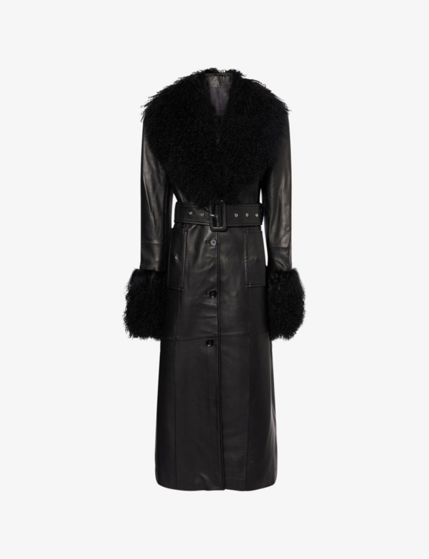 Monica Fur-Embellished Leather Coat
