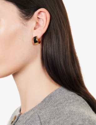 TOTEME: Signature 18ct Yellow Gold and Palladium-Plated Enamel-Coated Brass Hoop Earrings