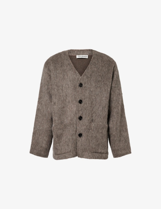 V-Neck Patch-Pocket Wool-Alpaca Blend Cardigan