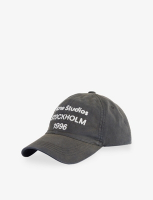 Acne Studios Womens Faded Black Carliy 1996 Embroidered Cotton Baseball Cap