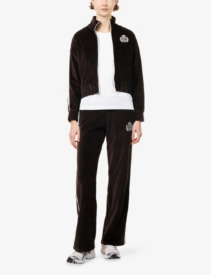 SPORTY & RICH: Farm Embroidered-Logo Cotton-Velvet Track Jacket