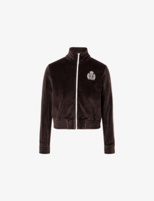 SPORTY & RICH: Farm Embroidered-Logo Cotton-Velvet Track Jacket