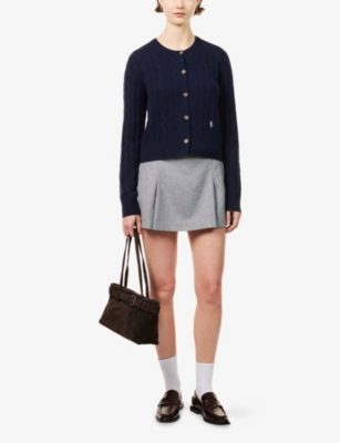 SPORTY & RICH: Farm Cable-Knit Cashmere-And-Wool Cardigan