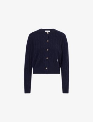 SPORTY & RICH: Farm Cable-Knit Cashmere-And-Wool Cardigan