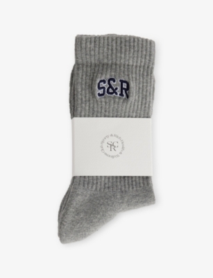 Sporty And Rich Womens Heather Gray Duty Ivy Logo Cotton-blend Socks