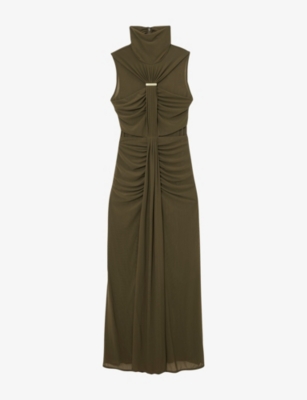 Womens Reiss Colette Ruched Sleeveless Stretch-Woven Maxi Dress