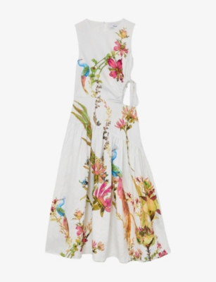 Womens Reiss Bianca Cut-Out Linen Midi Dress