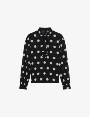 Womens The Kooples Polka-Dot Long-Sleeve Silk-Blend Blouse