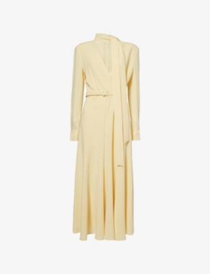 Roland Mouret Womens Yellow Scarf Wrap-Front Cady Midi Dress 10