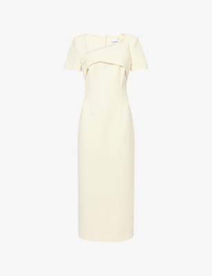 Womens Roland Mouret Pleated Square-Neck Woven Midi Dress