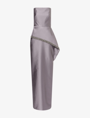 Womens Roland Mouret Square-Neck Jewel-Embellished Satin Gown