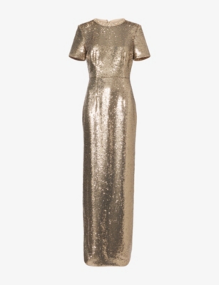 Womens Roland Mouret Embellished-Neckline Sequinned Column Gown