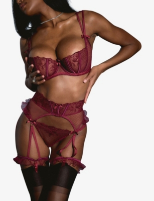 Agent Provocateur Womens Burgundy Rosia Lace Suspenders In Burgundy