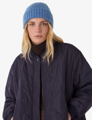 Whistles Omens  Ribbed Brushed Wool Beanie Hat In Blue