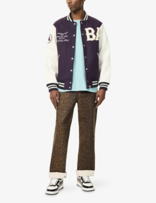 A BATHING APE: Varsity Patch-Embroidered Wool Blend Jacket