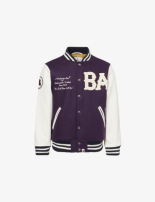 A BATHING APE: Varsity Patch-Embroidered Wool Blend Jacket