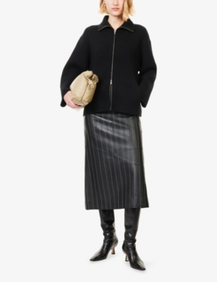 Soft Goat Womens Black Double High-neck Wool-and Cashmere Cardigan In Black