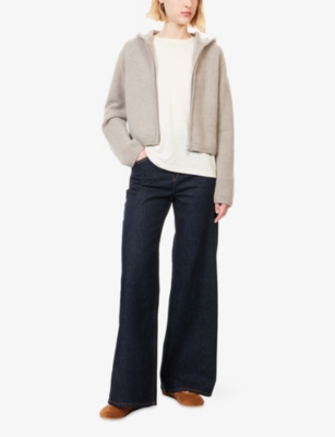 Soft Goat Womens Greige Chunky Cropped Cashmere Hoodie In Neutral