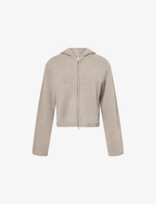 Soft Goat Womens Greige Chunky Cropped Cashmere Hoodie In Neutral