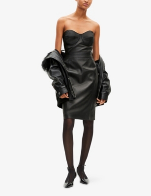 THE KOOPLES: Strapless Corset-Effect Leather Mini Dress