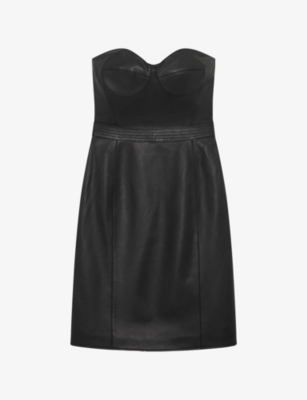 THE KOOPLES: Strapless Corset-Effect Leather Mini Dress