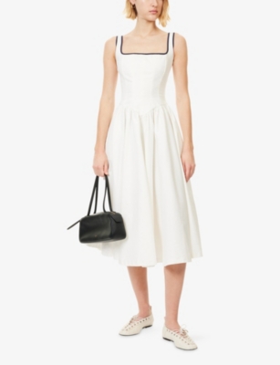 L.a-space Womens  Corseted Square-neck Cotton Midi Dress In White