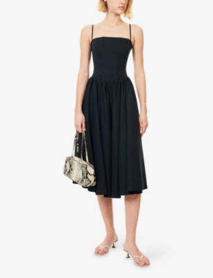 L.A-SPACE: Corseted Square-Neck Cotton Midi Dress