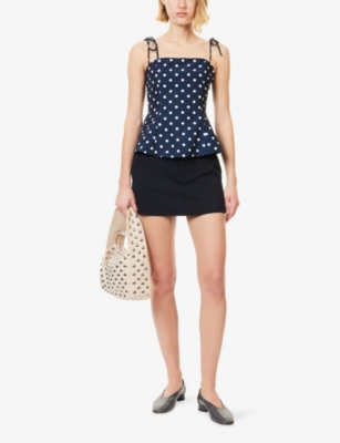L.a-space Womens  Polka Dot Square-neck Woven Top In Blue