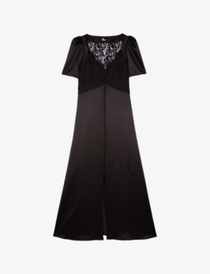 THE KOOPLES: Lace-Embroidered Puff-Sleeve Silk Maxi Dress