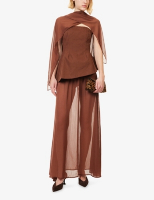 L.a-space Womens  Sheer Chiffon Two-piece Scarf And Midi Skirt Set In Brown