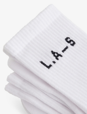 L.a-space Womens  Pack Of Two Crew-length Logo Cotton-blend Socks In White