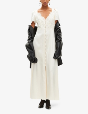 THE KOOPLES: Lace-Embroidered Puff-Sleeve Silk Maxi Dress