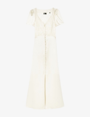 THE KOOPLES: Lace-Embroidered Puff-Sleeve Silk Maxi Dress