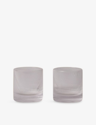 Ferm Living Clear Ripple Set Of Two Glass Tumbler Glasses 9cm In Transparent