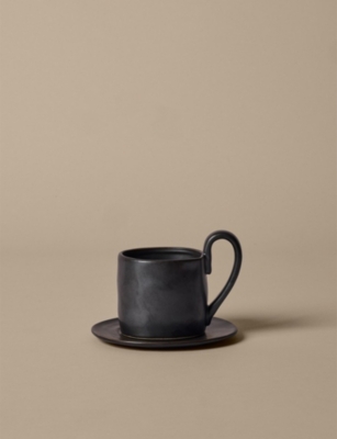 Ferm Living Black Flow Stoneware Mug And Saucer 8.5cm In Black