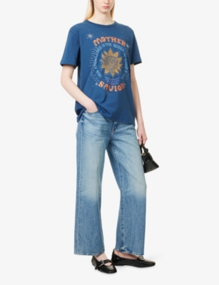 Mother Womens  Savior The Rowdy Graphic Print Cotton T-shirt In Blue