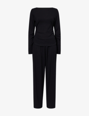 Treats Studio Womens Black Late Checkout Long-sleeve Cotton-blend Top And Trousers Set