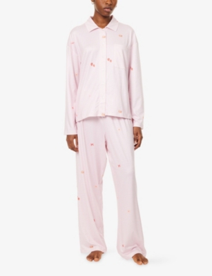 Treats Studio Womens Babypink Soft Launch Gingham-print Stretch-cotton Pyjamas In Animal Print