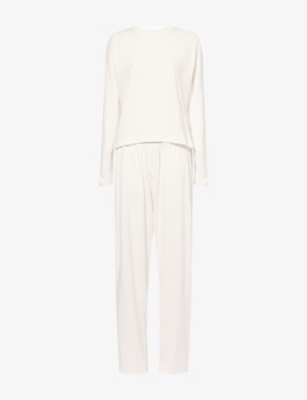 Treats Studio Womens White Long-sleeve Pointelle-knit Cotton-jersey Pyjamas