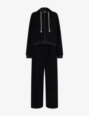 Treats Studio Womens Black Towelling Zip-through Cotton-blend Tracksuit