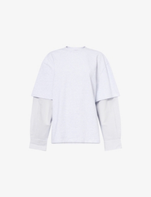 Treats Studio Womens Greymarl Lazy Layover Contrast-sleeve Cotton-jersey T-shirt In Gray